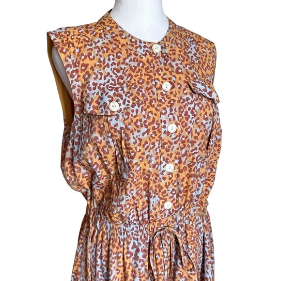 Nine West A-Line Shirt Dress Animal Print Sleeveless Chest Pocket Tie Waist Sz L - Picture 3 of 16